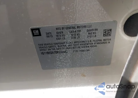 2013 Chevrolet Malibu 1Ls z USA, uszkodzony, nr VIN 1G11B5SA7DF330442